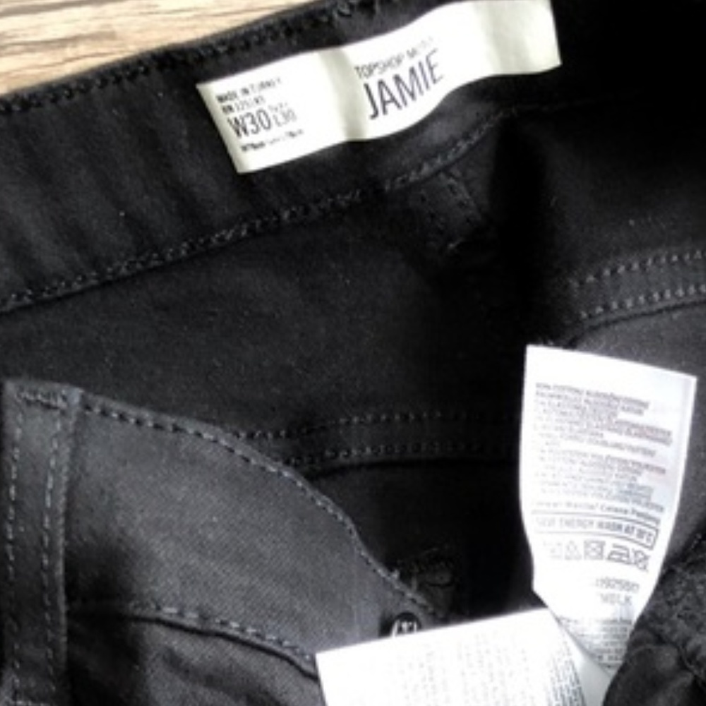 TOPSHOP Moto Black Striped Jamie High Waist Jeans - Picture 3 of 4